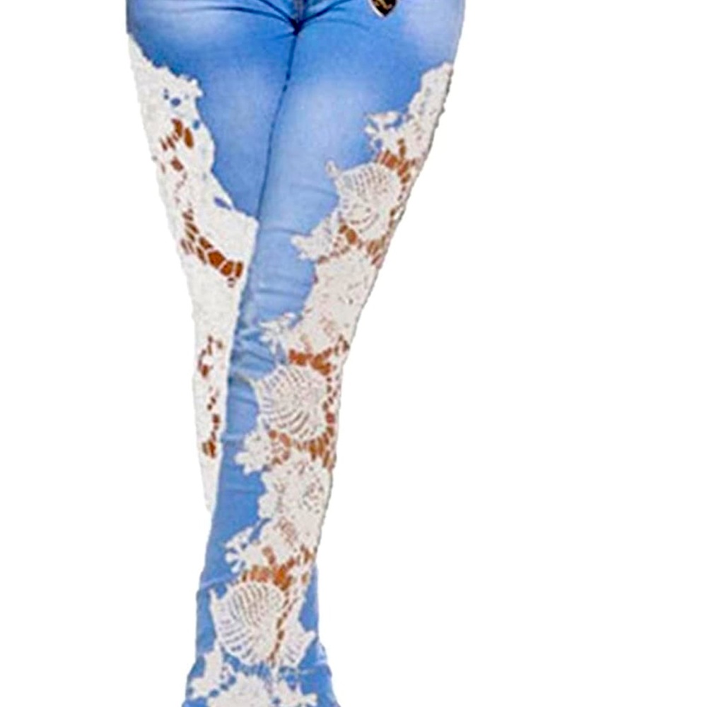 New and Never Worn Lace Floral Appliqués Skinny Jeans Euro Size 42/US Size 12